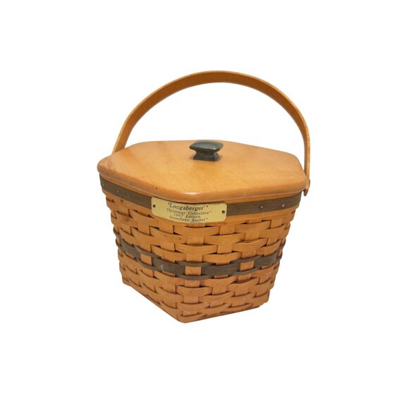 Longaberger 1997 Snowflake Basket-Green w Protector & Lid Christmas Collection - Picture 1 of 7